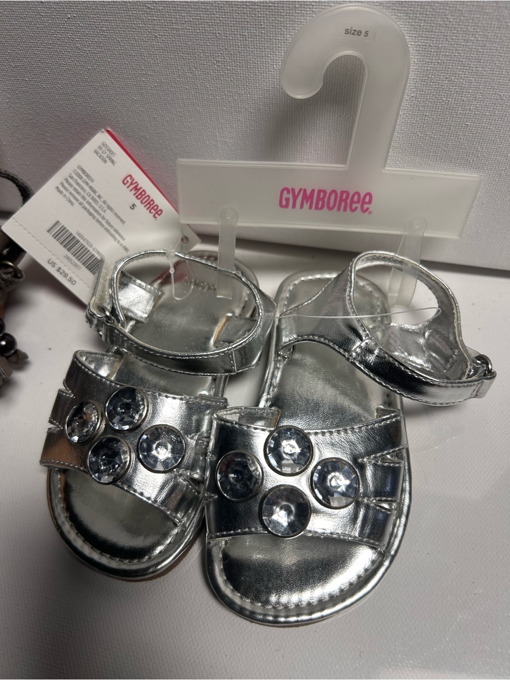 GYMBOREE Leather Silver Gem Metallic Sandals with Rhinestone Embellishment Sz 5